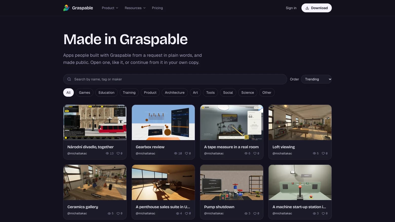 The gallery of public apps on graspable.dev