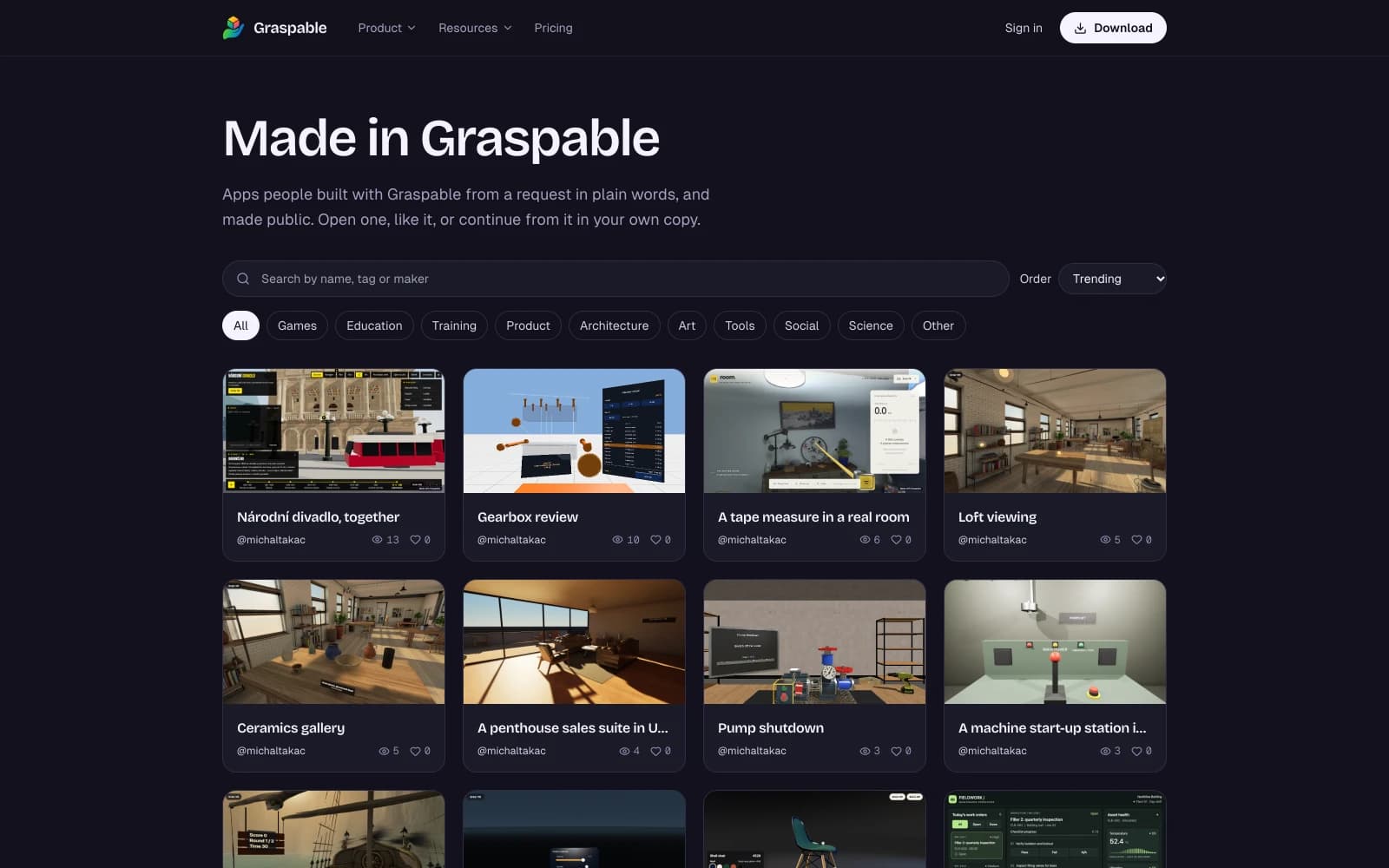 The gallery of public apps with search, order and categories