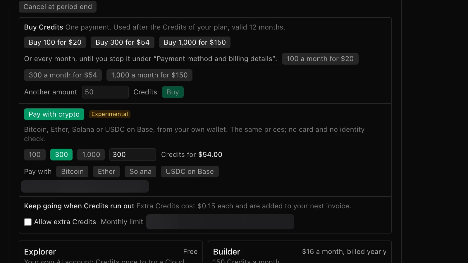 The Pay with crypto page of a Graspable account, with the coins to choose from